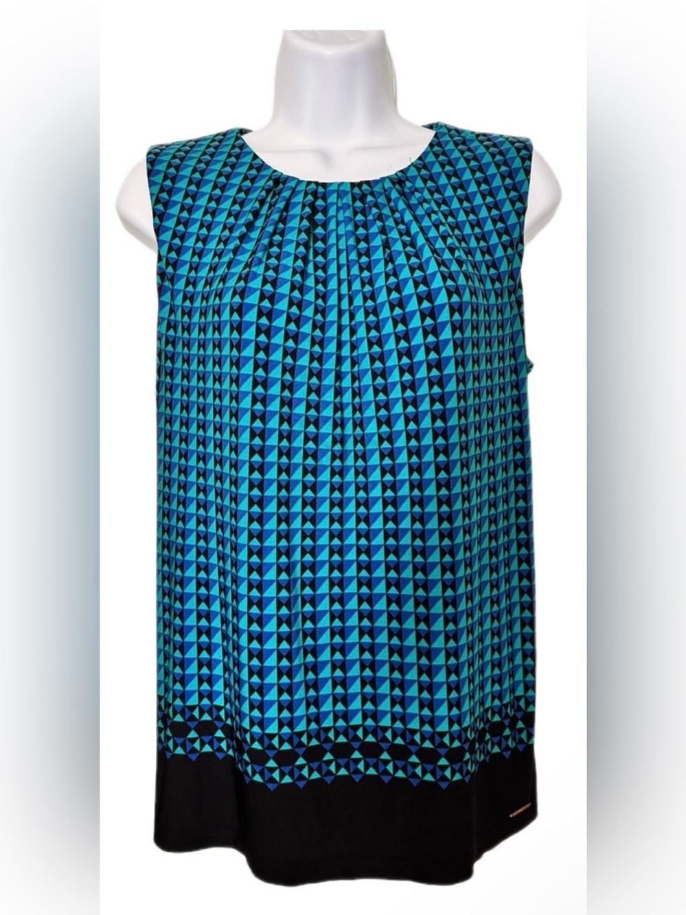 Calvin Klein Women’s Teal and Black Geometric Sleeveless Tank Size M